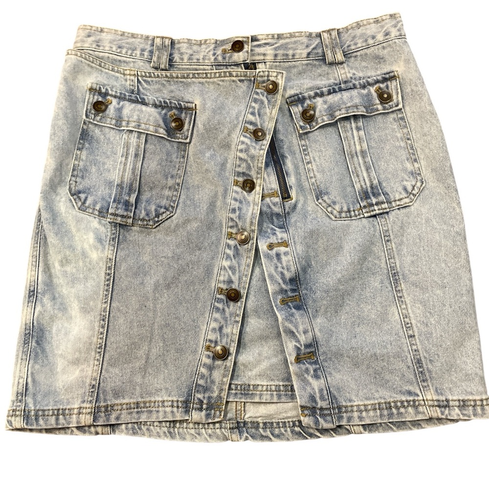 Vintage inspired retro Denim acid wash unique skirt size XL hunter & Brown